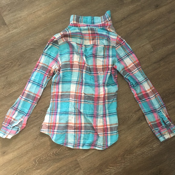 Old Navy blue pink white Plaid flannel. - Picture 2 of 5